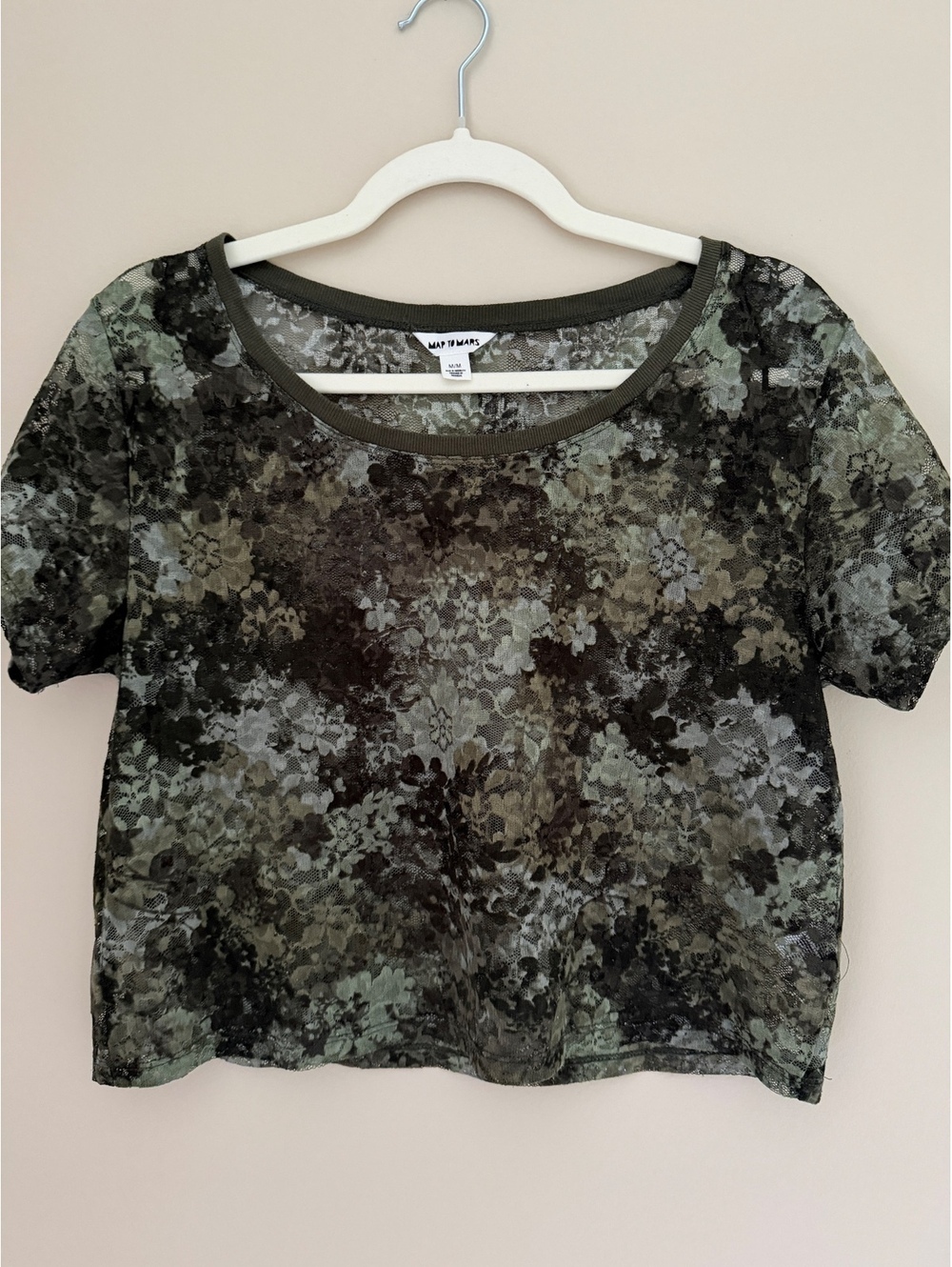 M Map to Mars sheer crop top, lace, green color schrme